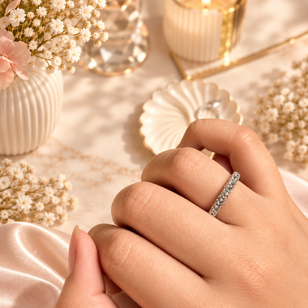 The Celestine Ring Duo — close-up detail