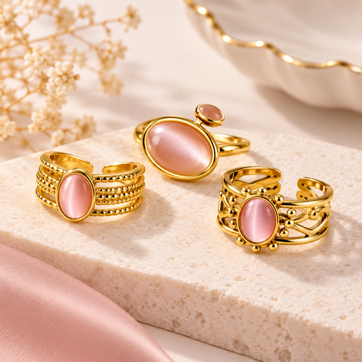 The Rosé Cat-Eye Ring Trio