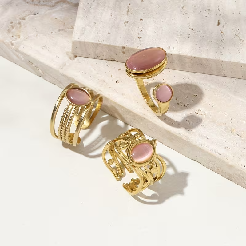 The Rosé Cat-Eye Ring Trio — alternate product view