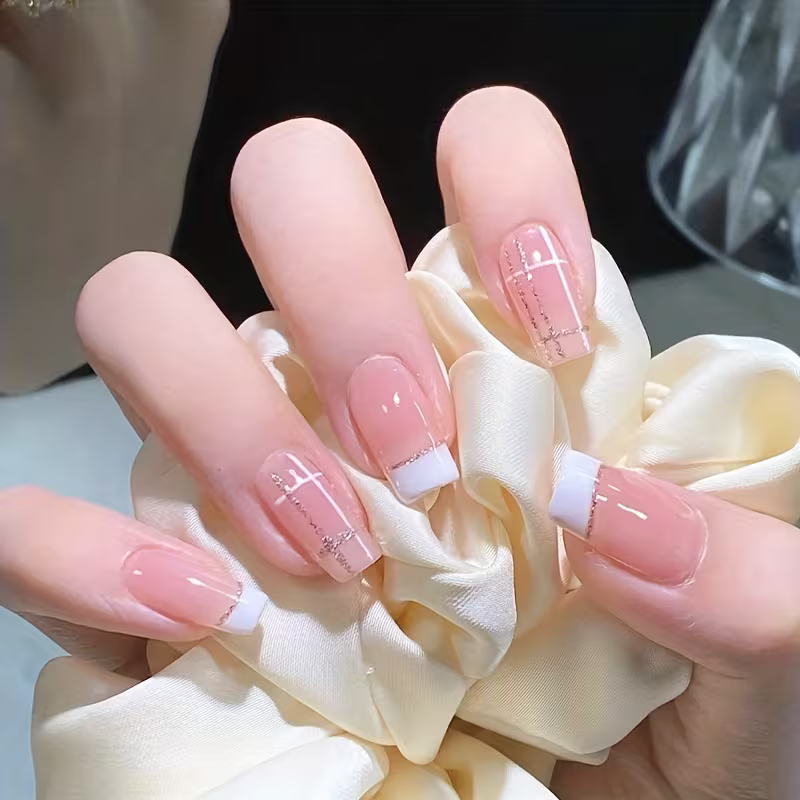 Blush French Press-Ons — close-up detail