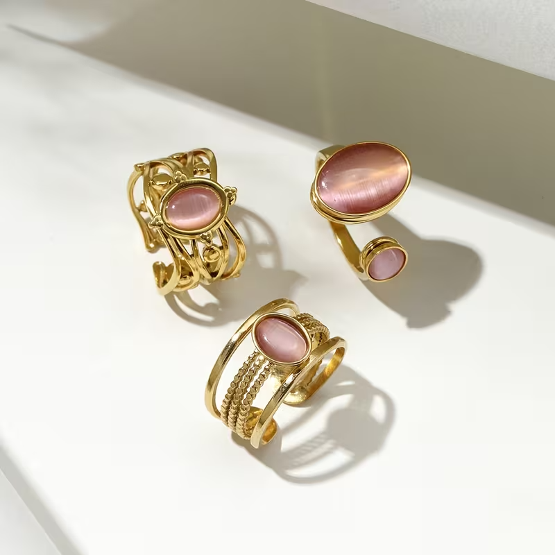 The Rosé Cat-Eye Ring Trio — styled product view