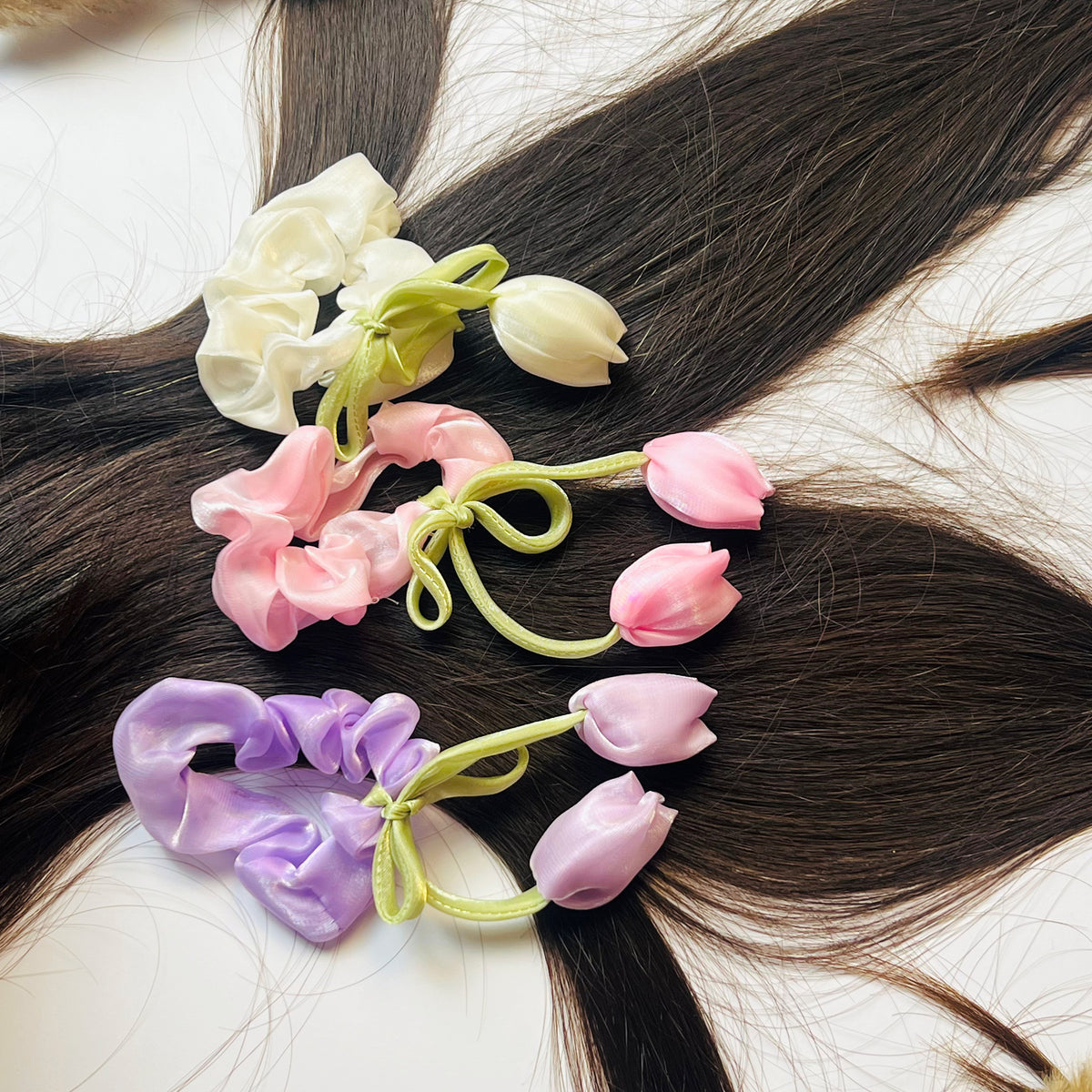 The Tulip Hair Tie Trio — full trio