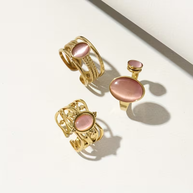 The Rosé Cat-Eye Ring Trio