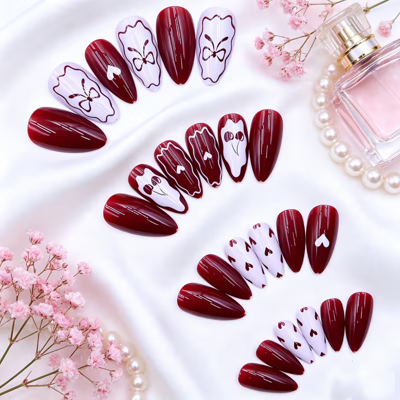 Bordeaux Heart Press-Ons — alternate product view