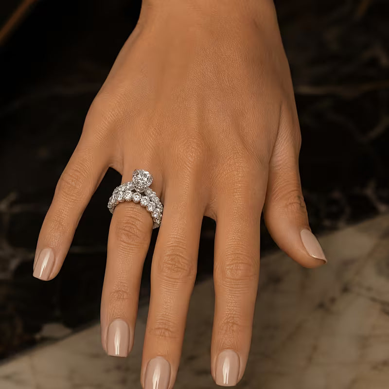 The Celestine Ring Duo — styled product view