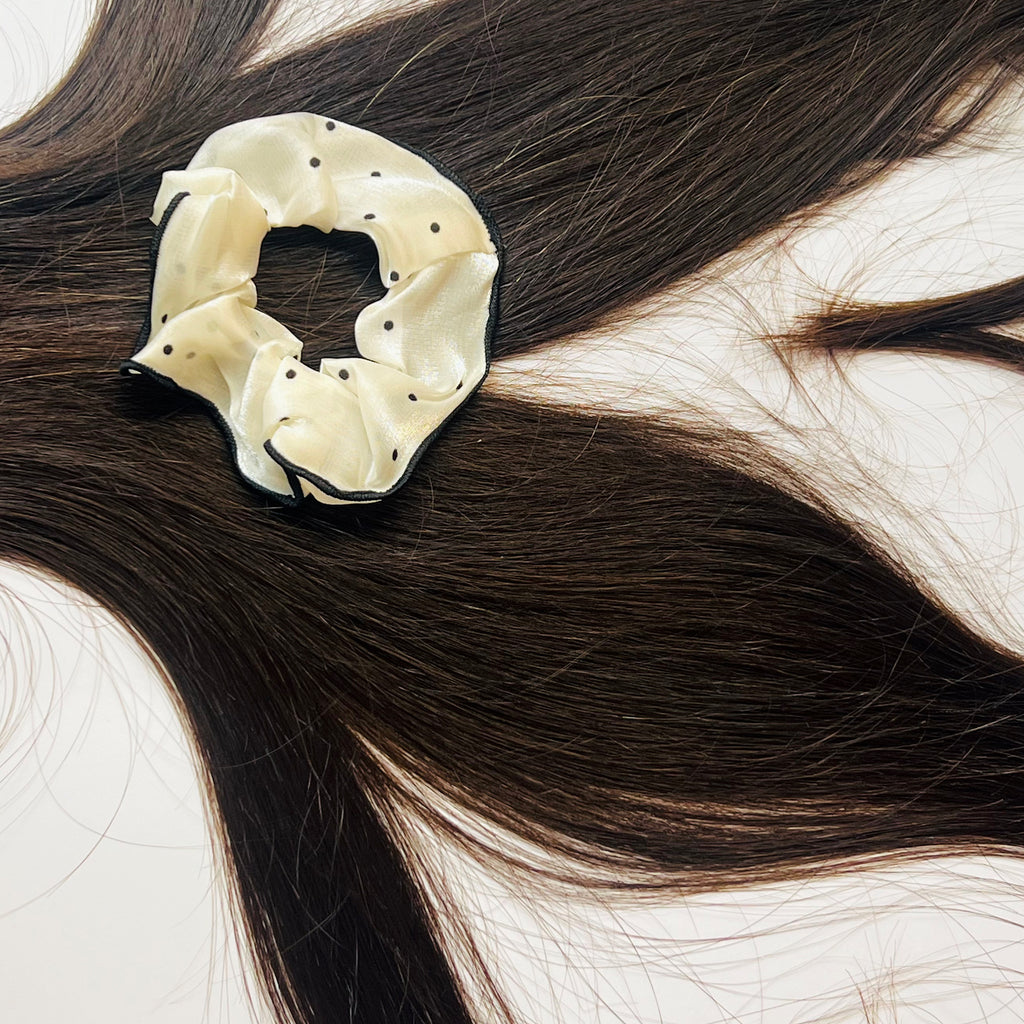 The Cloud Veil Scrunchie Set — dot detail