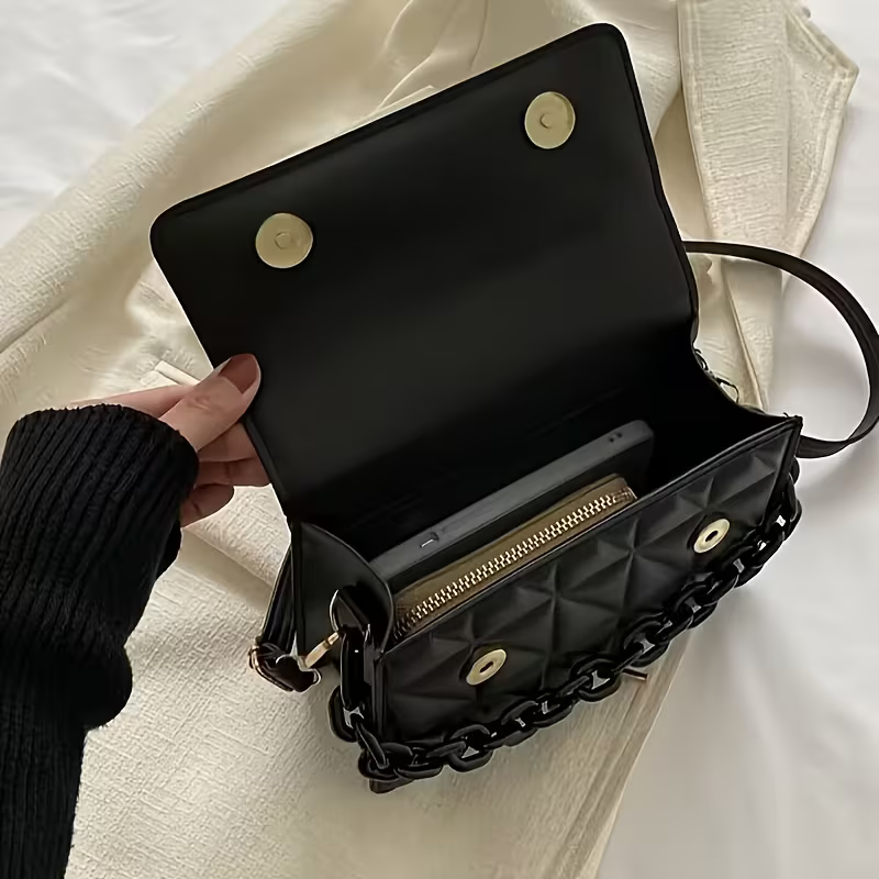 The Noir Quilted Crossbody — close-up detail